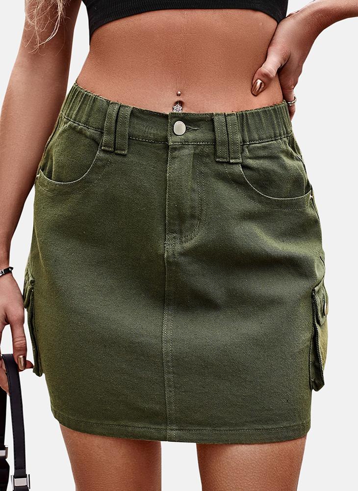 YUNIQEE Green Mid Rise Plain Mini Skirt - Image 3