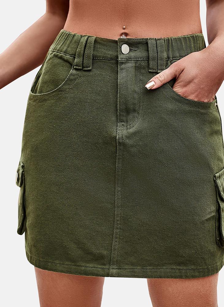 YUNIQEE Green Mid Rise Plain Mini Skirt - Image 1