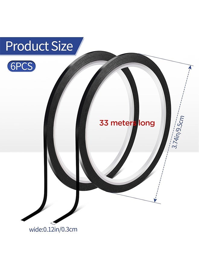 Ba Love 6 Pcs Whiteboard Tape Line, 108 Feet Feet Long per Roll, Dry Erase White Board Graphic Grid Marking Gridding Self Adhesive Artist Thin Pinstriping Tape Black (1/8 inch Width) - Image 2