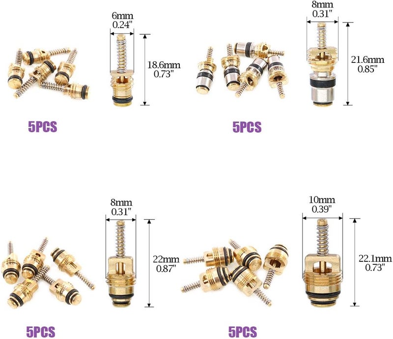 Swpeet 41Pcs R12 / R134a AC Master Valve Core Repair Kit, Including Assortment R12 R134a Valve Core Refrigeration Tire Stem with Remover Tool for Most Cars - Image 3