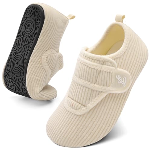 LeIsfIt House Slippers for Women Men Soft Barefoot House Shoes Slip on Non-slip Slipper Socks with Rubber Sole Cozy Comfy for Home Bedroom Travel Yoga Beige 8-9 Women/6.5-7.5 Men - Image 1