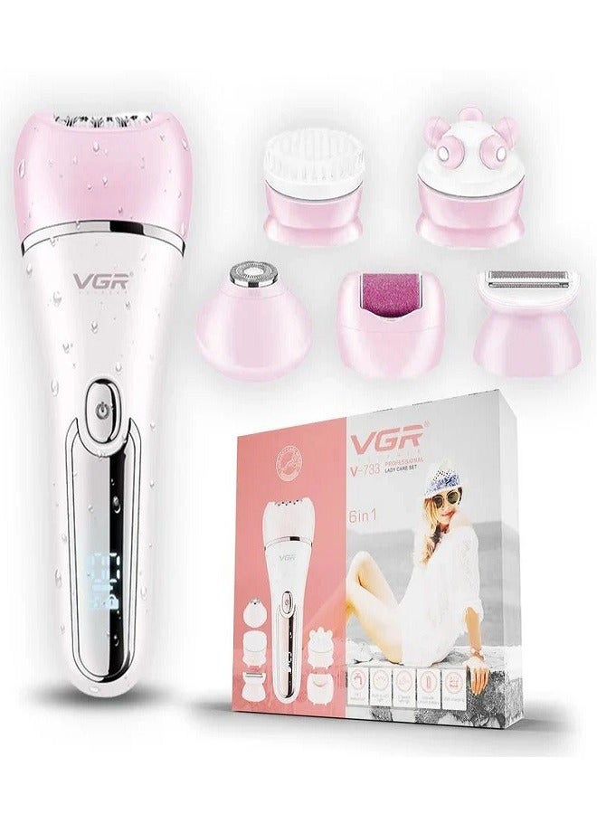 في جي آر VGR Epilator for Women 6 in 1 Hair Removal Epilator Shaver Face Razor Facial Brush Face Massage and Body Exfoliator IPX7 Waterproof Rechargeable Hair Removal for Women 2 Speeds multicolour - Image 1