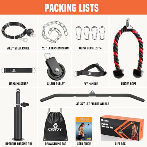 SERTT Cable Pulley System Gym, Power Rack Pulley Attachment with 2-in-1 LAT Pull Down Bar and Upgraded Loading Pin,Used for Triceps Pulldown, Biceps, Back, Shoulder - Image 2