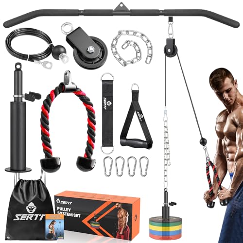 SERTT Cable Pulley System Gym, Power Rack Pulley Attachment with 2-in-1 LAT Pull Down Bar and Upgraded Loading Pin,Used for Triceps Pulldown, Biceps, Back, Shoulder - Image 1