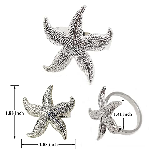 Utalek Starfish Napkin Rings Set of 6, Sea Star Silver Napkin Ring Holders for Nautical, Dinner Party, Summer, Wedding, Theme Party, Beach, Coastal Table Decor and Daily Use (6, Starfish Silver) - Image 2