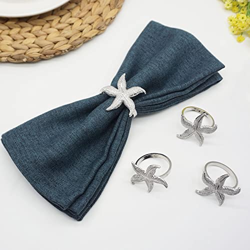 Utalek Starfish Napkin Rings Set of 6, Sea Star Silver Napkin Ring Holders for Nautical, Dinner Party, Summer, Wedding, Theme Party, Beach, Coastal Table Decor and Daily Use (6, Starfish Silver) - Image 4