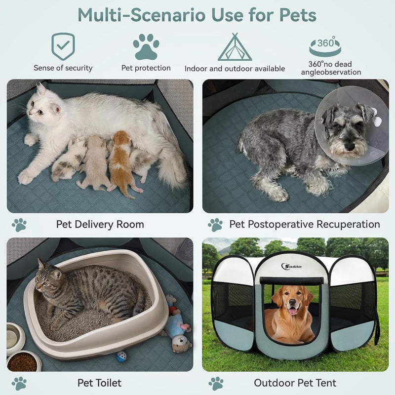 Siedihit Pink Puppy Playpen for Middle Dog Cat, Dogs Tent Crate Cage Indoor/Outdoor, Portable Pop Up Dog Kennel with Carrying Bag for Rabbits, Removable Top (Grey with Pad, Large) - Image 3