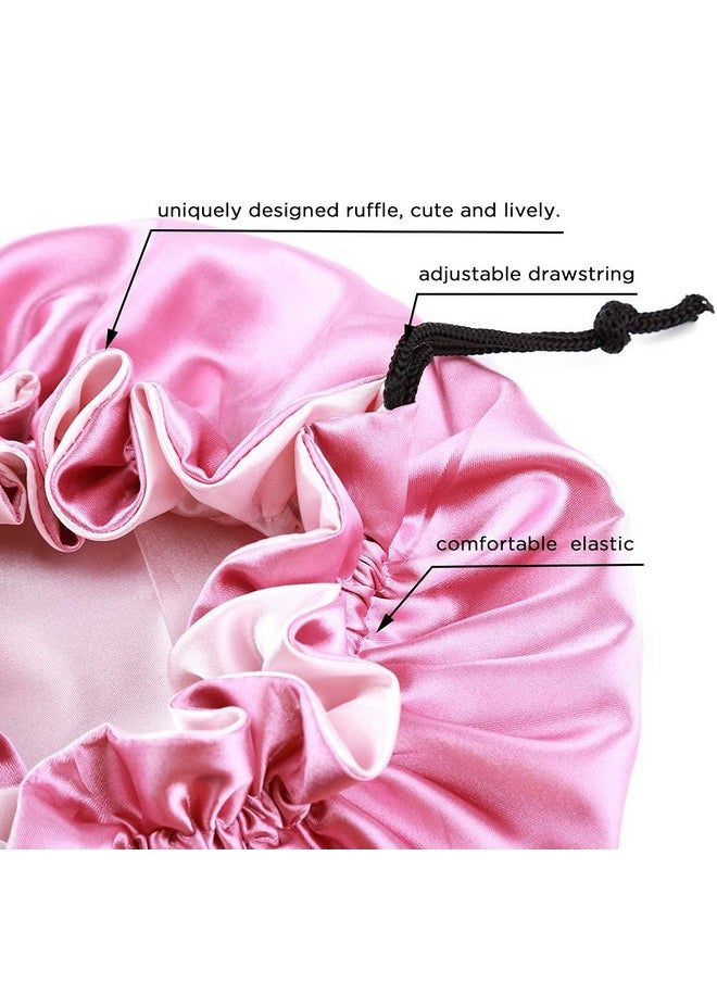 greatremy Baby Bonnet Satin Sleep Capdouble Layer Reversible Kids Satin Hair Bonnet With Adjustable Drawstring For Girl Boy Infant Toddler Child Natural Hair Sleeping Under 3 Years Old (Light Pink)  - Image 4