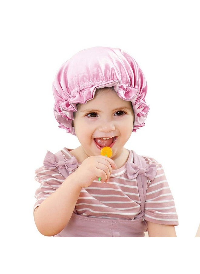 greatremy Baby Bonnet Satin Sleep Capdouble Layer Reversible Kids Satin Hair Bonnet With Adjustable Drawstring For Girl Boy Infant Toddler Child Natural Hair Sleeping Under 3 Years Old (Light Pink)  - Image 1