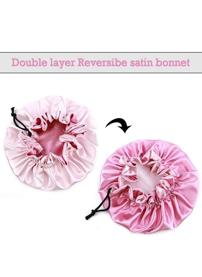 greatremy Baby Bonnet Satin Sleep Capdouble Layer Reversible Kids Satin Hair Bonnet With Adjustable Drawstring For Girl Boy Infant Toddler Child Natural Hair Sleeping Under 3 Years Old (Light Pink)  - Image 2