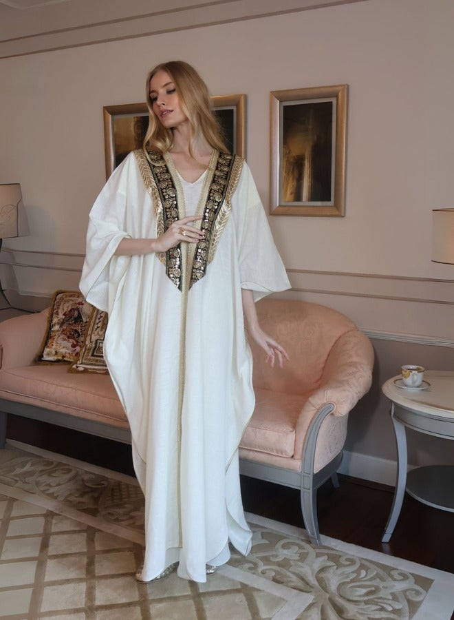 MAISON ARABELLE AMANI LINEN EMBROIDERED ABAYA - Image 1