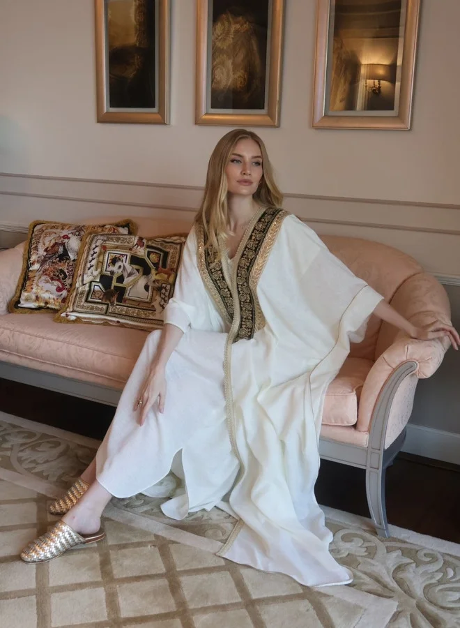 MAISON ARABELLE AMANI LINEN EMBROIDERED ABAYA