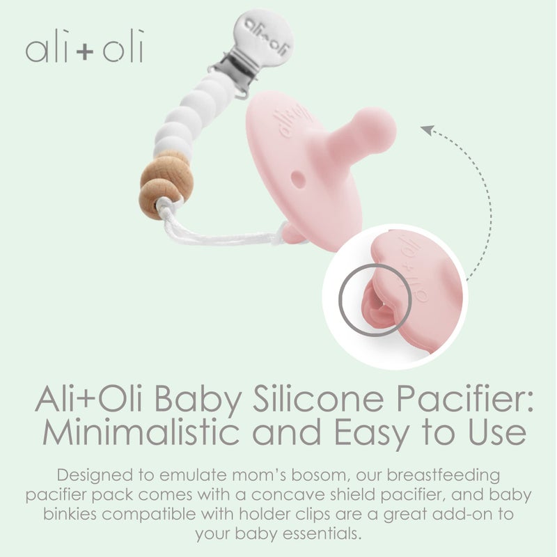Ali+Oli Pacifier for Baby (2-pk) Set Original Round (Grey-Sage) Concaved Shield Newborn Pacifiers, BPA-Free Silicone Baby Pacifier Set, Baby Binkies, Chupones para Bebes - Image 2