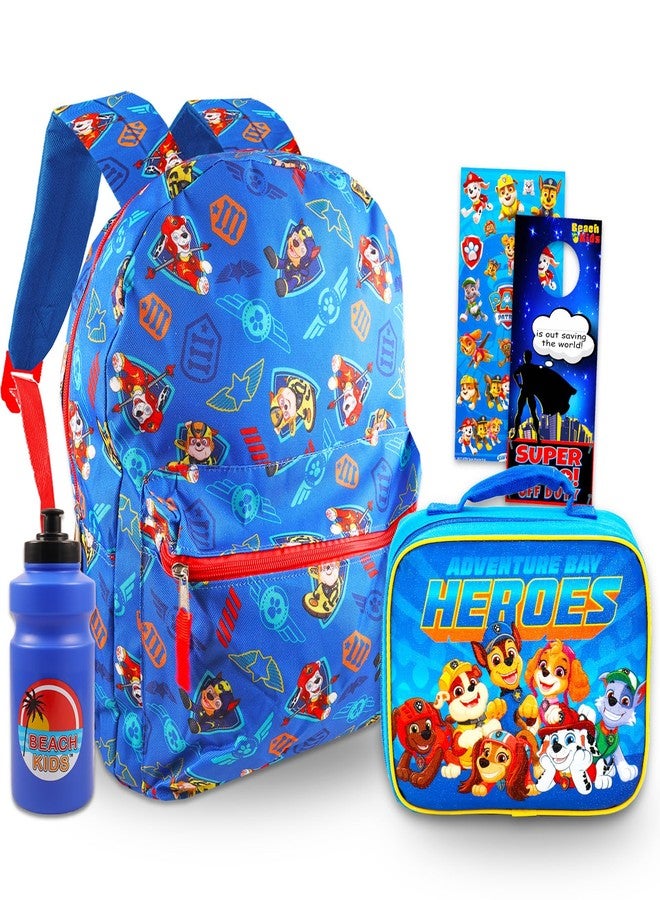Fast Forward حقيبة ظهر وعلبة غداء من باو باترول للأطفال - مجموعة 6 قطع مع حقيبة ظهر مدرسية باو باترول 16 بوصة، حقيبة غداء، زجاجة ماء، ملصقات، طوابع والمزيد (لوازم مدرسية باو باترول) - Image 1