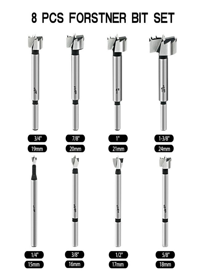 GMTOOLS Forstner Bit Set, 8PCS Forstner Drill Bits for Wood, Carbide Forstner Bit for Woodworking, Auger Opener Round Shank Drilling Cutting Tool for Hardwood, Softwood, Plastic, Plywood - Image 2