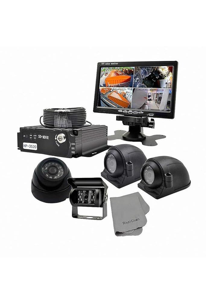 Generic MDVR kit for Bus Truck Car Security - 960P 4CH SD Card Mobile DVR Video Recorder + 4x 720P Front Side Rear View Cameras + 7" TFT LCD Color Monitor + 4pcs Cables  - Image 1