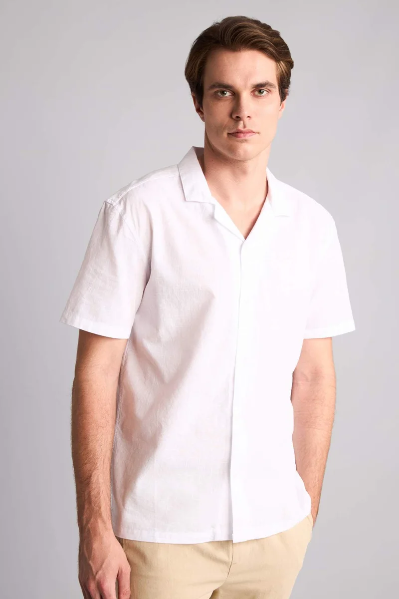 ديفاكتو Regular Fit Resort Neck Cotton Short Sleeve Shirt