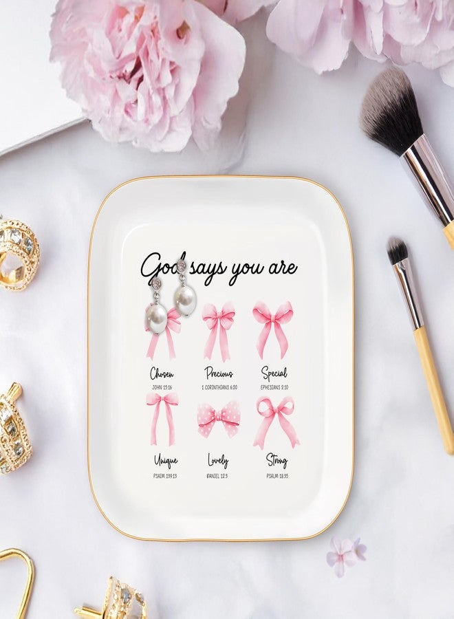 MQPPKJ God Says You Are - Christian Bible Verse Jewelry Dish Trinket Tray - Unique Ceramic Ring Jewelry Tray for Women (Strong) - Image 3