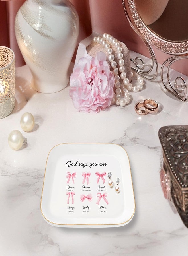 MQPPKJ God Says You Are - Christian Bible Verse Jewelry Dish Trinket Tray - Unique Ceramic Ring Jewelry Tray for Women (Strong) - Image 4