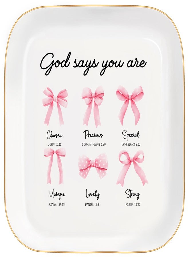 MQPPKJ God Says You Are - Christian Bible Verse Jewelry Dish Trinket Tray - Unique Ceramic Ring Jewelry Tray for Women (Strong) - Image 1