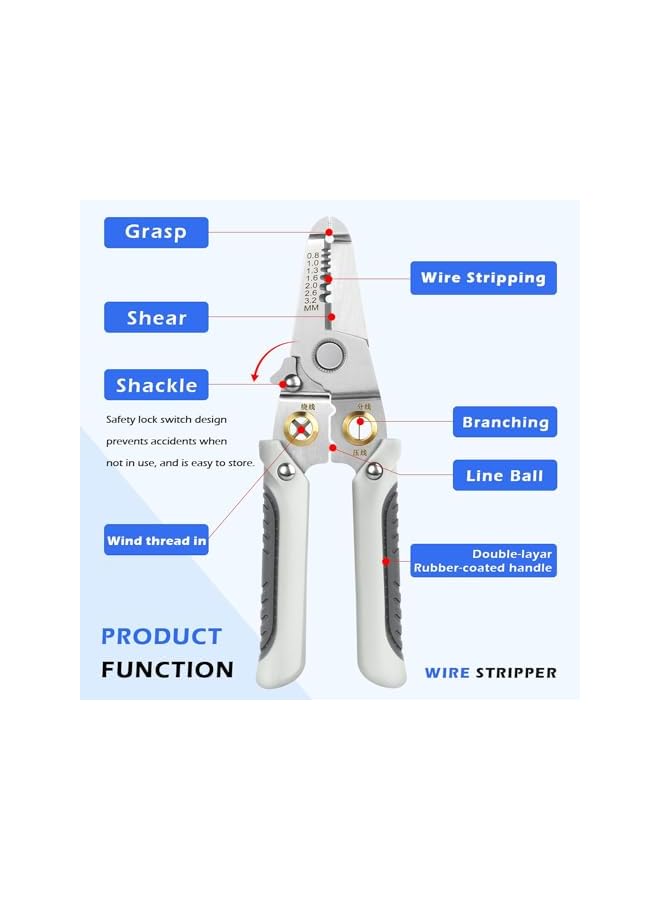 PROMASS promass Wire Stripper Tool, Multifunction Wire Pliers, 6 in 1 Special Wire Stripper Tool for Electrician, Stainless Steel Wire Stripper for Stripping Cutting Electric Cable Stripper Crimping (Grey)  - Image 2