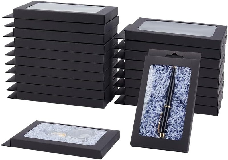 BENECREAT 20 Pack Kraft Paper Boxes with Clear Window 7.5x4x1" Black Gift Packaging Boxes for Bakery Cookies Cake Candy Wedding Party Favors - Image 1