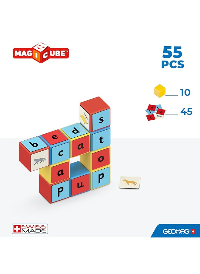 جيوماغ ألعاب بناء الكلمات ماجيكوب، مشابك معاد تدويرها، جذع ومغناطيس تعليمي، صنع في سويسرا، بلاستيك معاد تدويره بنسبة 100%، ألعاب مفتوحة النهاية، ألعاب بناء، 3 سنوات فما فوق، 79 قطعة - Image 3