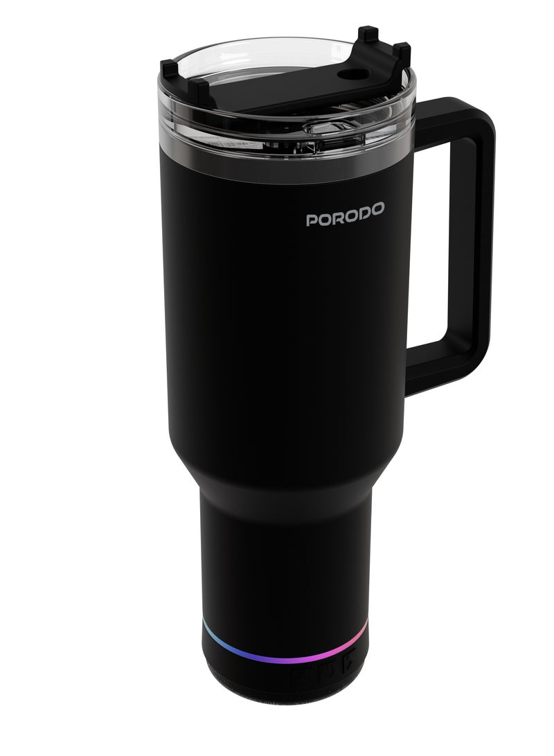 بورودو كوب محمول مع مكبر صوت بلوتوث / سعة 1.2 / وظيفة مزدوجة / سعة بطارية 300 مللي أمبير / ساعة / مادة الفولاذ المقاوم للصدأ 304 / واجهة شحن من النوع C - أسود - Image 1