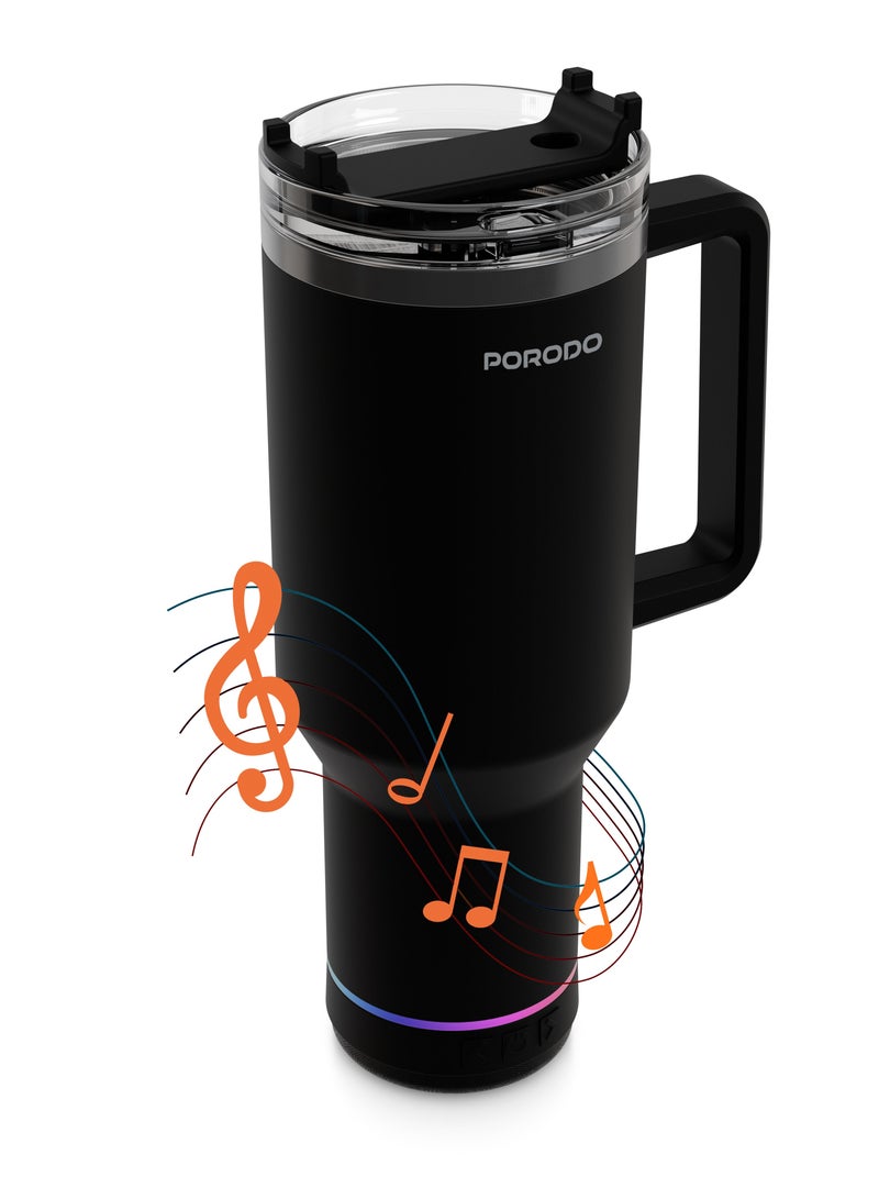 بورودو كوب محمول مع مكبر صوت بلوتوث / سعة 1.2 / وظيفة مزدوجة / سعة بطارية 300 مللي أمبير / ساعة / مادة الفولاذ المقاوم للصدأ 304 / واجهة شحن من النوع C - أسود - Image 3