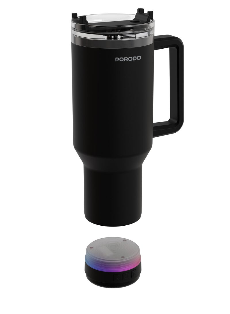 بورودو كوب محمول مع مكبر صوت بلوتوث / سعة 1.2 / وظيفة مزدوجة / سعة بطارية 300 مللي أمبير / ساعة / مادة الفولاذ المقاوم للصدأ 304 / واجهة شحن من النوع C - أسود - Image 4