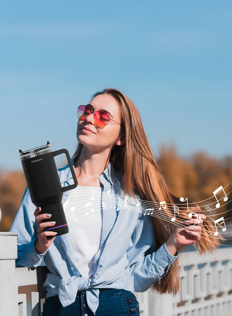 بورودو كوب محمول مع مكبر صوت بلوتوث / سعة 1.2 / وظيفة مزدوجة / سعة بطارية 300 مللي أمبير / ساعة / مادة الفولاذ المقاوم للصدأ 304 / واجهة شحن من النوع C - أسود - Image 2