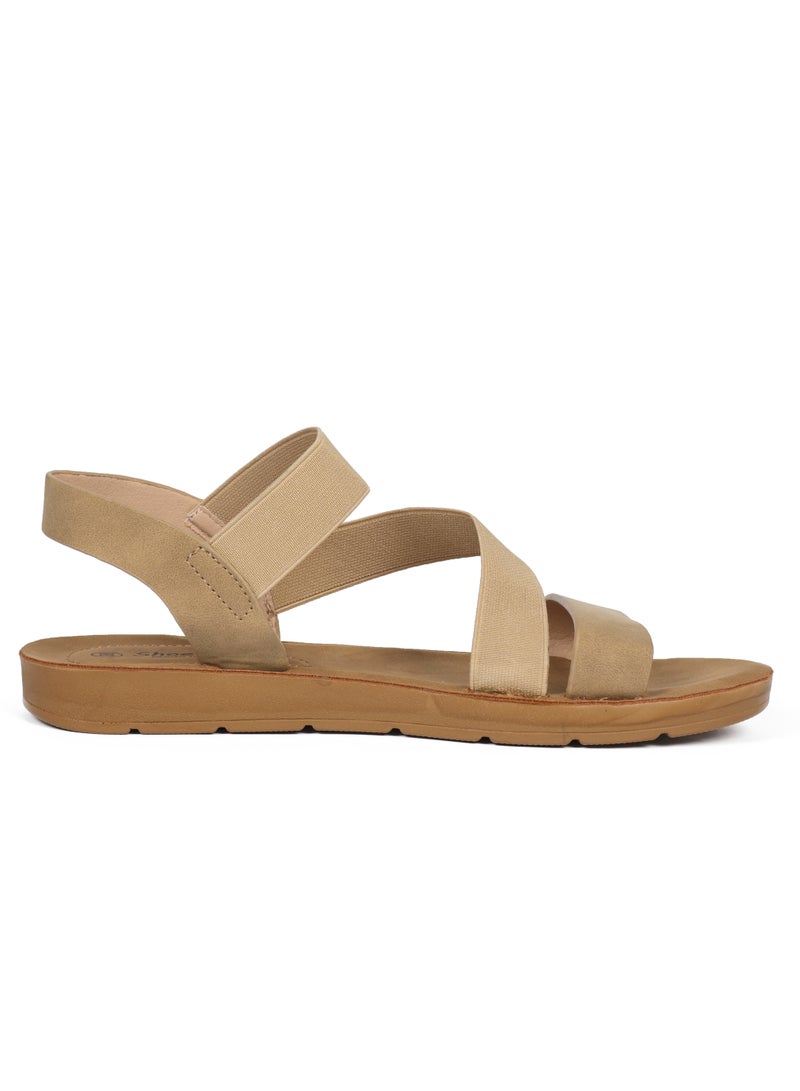 Ladies Apricot Flat Sandal with straps Open Toe, Casual, Soft  - Image 4