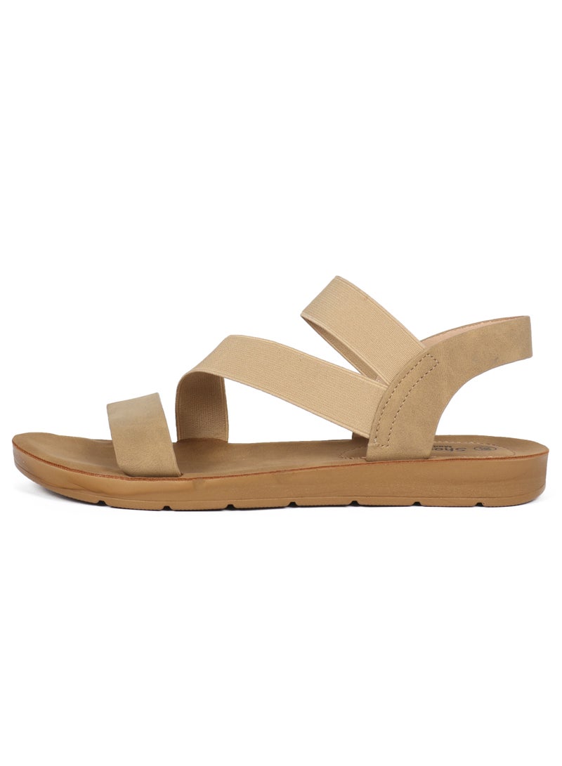 Ladies Apricot Flat Sandal with straps Open Toe, Casual, Soft  - Image 3
