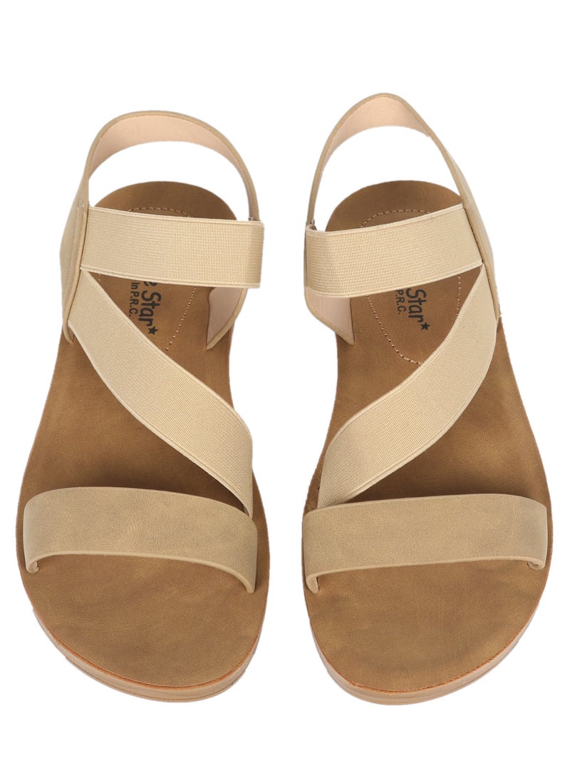 Ladies Apricot Flat Sandal with straps Open Toe, Casual, Soft  - Image 2