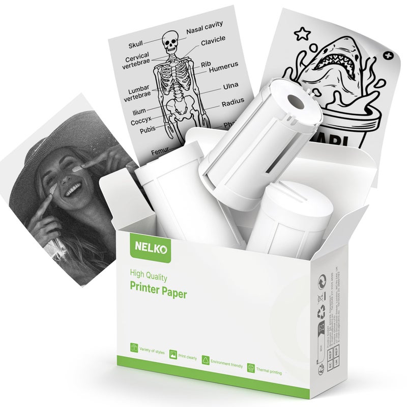Nelko Genuine Self-Adhesive Thermal Printer Stickers, Compatible with PM230 Mini Sticker Printer, Black on White, 54mmx3.5m, 3 Rolls, Transparent - Image 1