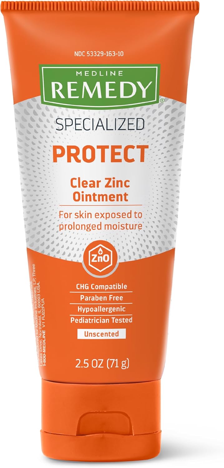 Medline Medline Remedy Specialized Clear Zinc Oxide Ointment (2.5 oz Tube), Unscented, Transparent Protectant, Incontinence Care, Diaper Rash, Wetness Protection, Soothing, Hypoallergenic, Adults, Children 