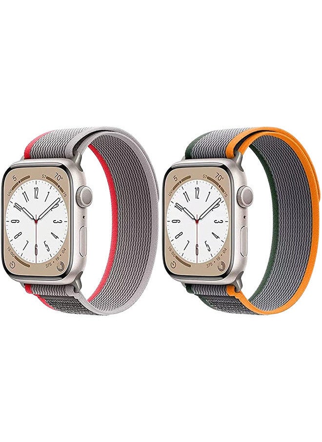 YOMNA (Pack of 2)YOMNA Trail Loop Compatible with Apple Watch Band 49/45/44/42mm, Nylon Weave Sport Loop Men Women Adjustable Pull Tab Strap for Apple Watch Ultra iWatch All Series-(Orange/Red)  - Image 1