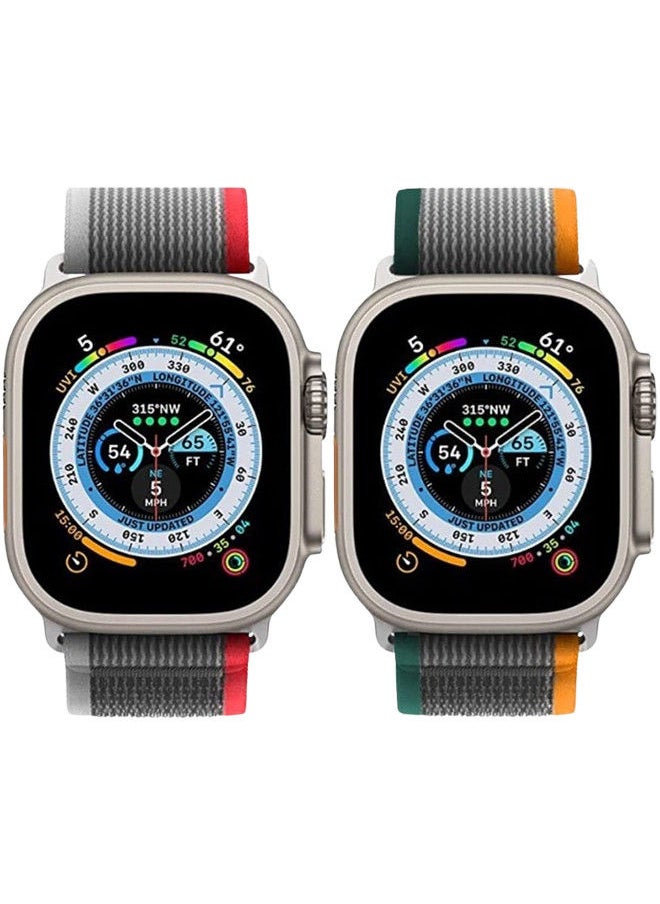 YOMNA (Pack of 2)YOMNA Trail Loop Compatible with Apple Watch Band 49/45/44/42mm, Nylon Weave Sport Loop Men Women Adjustable Pull Tab Strap for Apple Watch Ultra iWatch All Series-(Orange/Red)  - Image 3