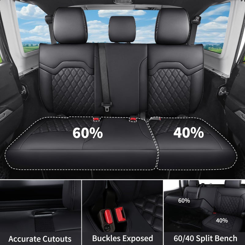 Huidasource Tacoma Seat Covers Front & Rear Full Set Black, Automotive Leather Car Seat Cushion Cover Fit for Toyota Tacoma 2016-2023 Double & Crew Cab SR SR5 Limited TRD Sport/Pro/Off Road - Image 2