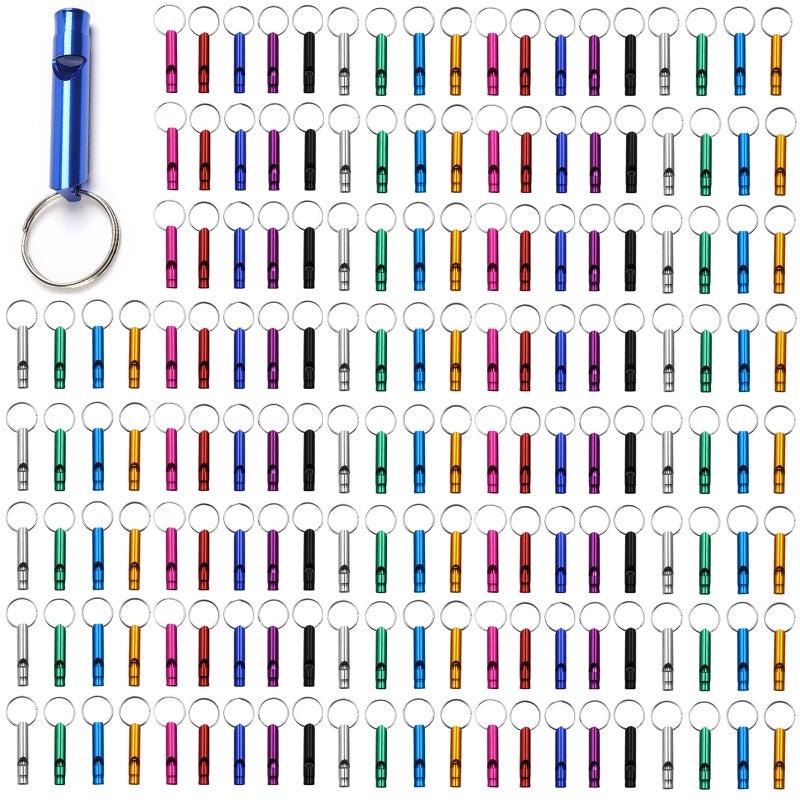 Tergy 100 Pieces Emergency Whistle with Keychain Aluminum Whistle Survival Whistle Key Chain for Camping Hiking Boating Hunting Fishing - Image 1