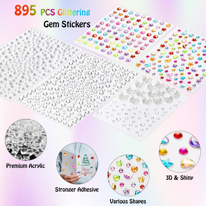 WUINOID 895 PCS Easter Gem Stickers Rhinestones Pearls for Crafts, Festival Jewels Rave Accessories for Women, Glitter Small Stickers for Face Eye Hair Nail Body Makeup WUINOID - Image 3