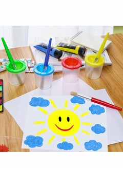 KASTWAVE 4 Pack Spill-Proof Paint Cups Set, Children's No Spill Paint Cups with Paint Brushes and Lids, Easy to Clean Colorful Kids Painting Tools, Perfect for Watercolor, Washable, Acrylic Paint  - Image 3
