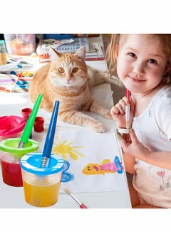 KASTWAVE 4 Pack Spill-Proof Paint Cups Set, Children's No Spill Paint Cups with Paint Brushes and Lids, Easy to Clean Colorful Kids Painting Tools, Perfect for Watercolor, Washable, Acrylic Paint  - Image 5