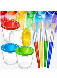 KASTWAVE 4 Pack Spill-Proof Paint Cups Set, Children's No Spill Paint Cups with Paint Brushes and Lids, Easy to Clean Colorful Kids Painting Tools, Perfect for Watercolor, Washable, Acrylic Paint  - Image 2