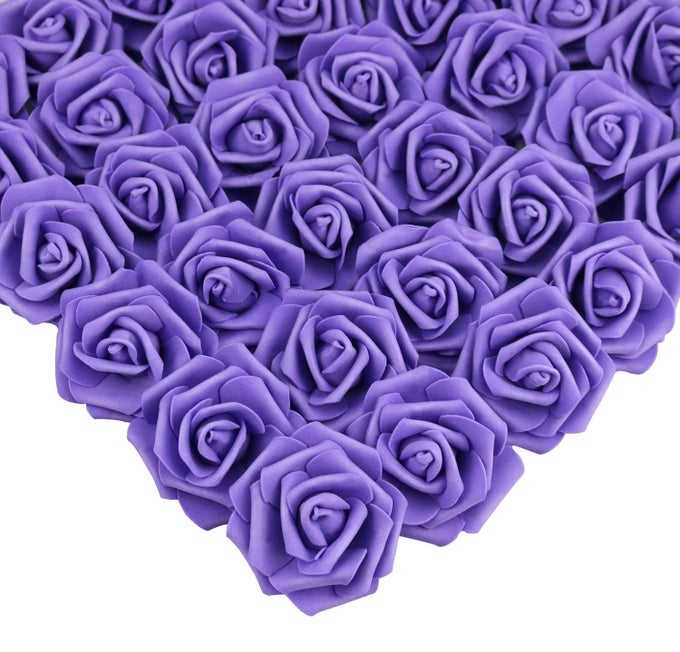 3 X 16 X 3 INCHES 100PCS DIY REAL TOUCH 3D ARTIFICIAL FOAM ROSE HEAD WITHOUT STEM FOR WEDDING PARTY HOME DECORATION DARK PURPLE
