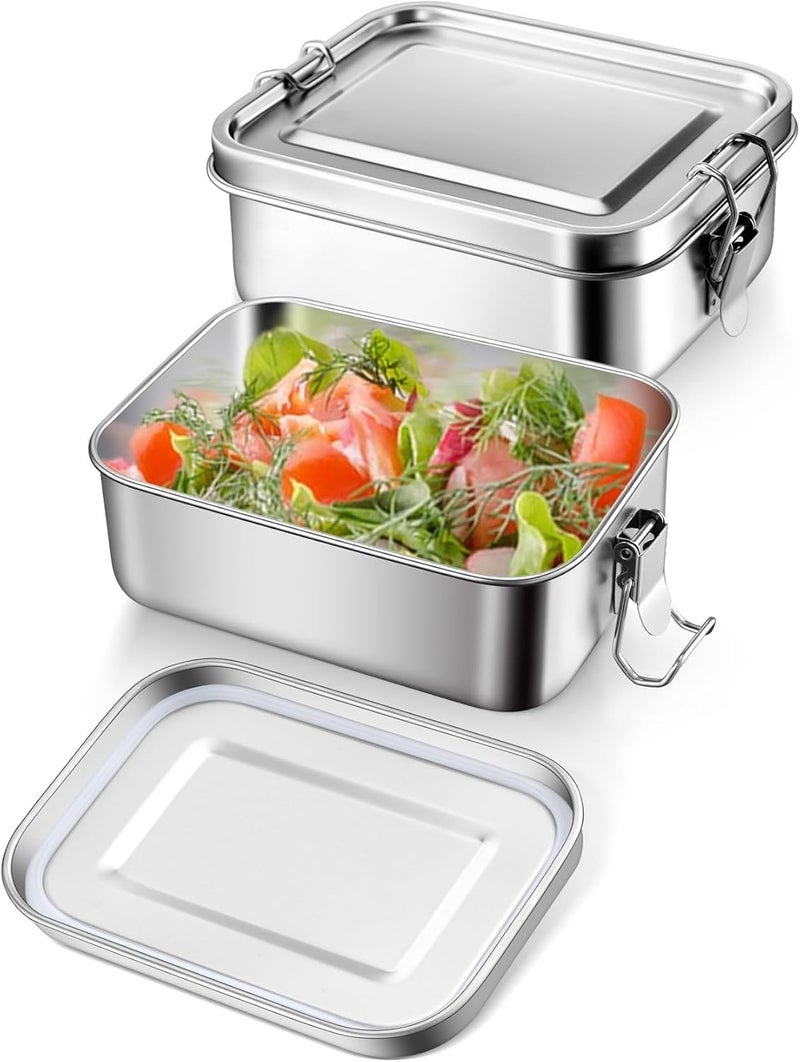E-far 2 Pieces Stainless Steel Bento Box, Mini 550ml Metal Lunch Box, 18.6oz Leak-Proof Food Snack Container with Lids, Reusable Meal Storage for Camping Picnic Travel Work - Image 1