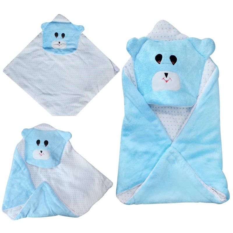 Boxo بطانية سرير مفرد مطبوعة للأطفال من BOXO | بطانيات دافئة مزدوجة الطبقة لفصل الشتاء للأطفال من 0-6 أشهر - (34 × 33 بوصة) (أزرق سماوي) - Image 1