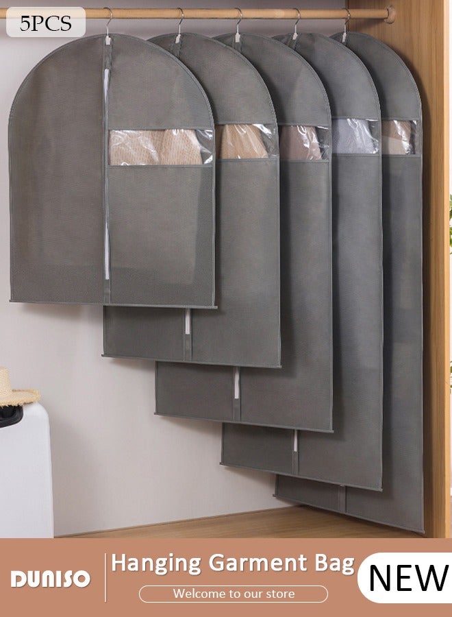 DUNISO 5 Pack Garment Bags for Hanging Clothes with Full Zipper and Clear Window, Dust Proof Hanging Clothes Storage Bag Travel Hanging Garment Bags for Closet Storage, Suit Bags for Closet Storage and Travel  - Image 1