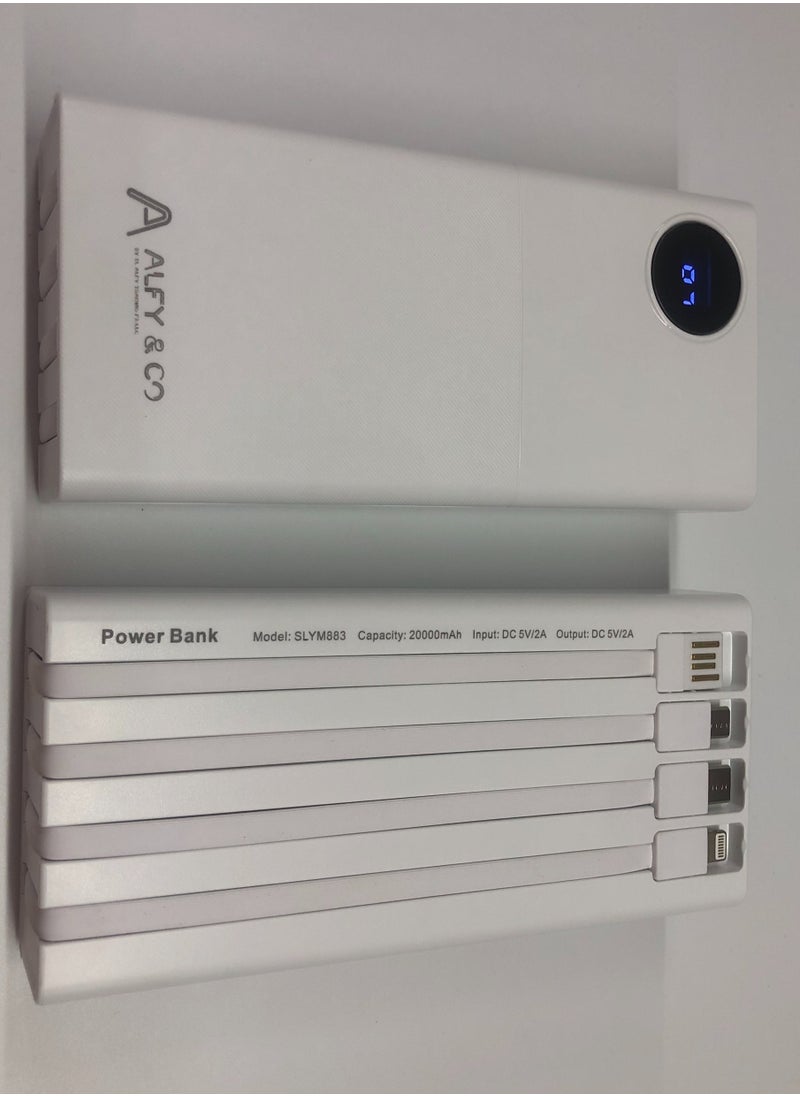 ALFY & CO - 20000 mAh Power Bank Portable Charger USB Type C Battery Pack 22.5W Fast Charging Compatible with iPhone 16 15 14 13 Pro Max Samsung Galaxy Z Fold 6 S24 S23 S22 S21 Ultra Apple Watch Airpods iPad white - Image 1