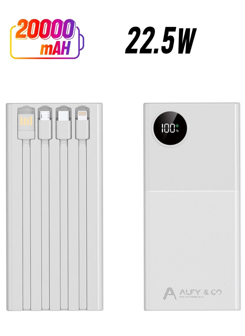 ALFY & CO - 20000 mAh Power Bank Portable Charger USB Type C Battery Pack 22.5W Fast Charging Compatible with iPhone 16 15 14 13 Pro Max Samsung Galaxy Z Fold 6 S24 S23 S22 S21 Ultra Apple Watch Airpods iPad white - Image 1